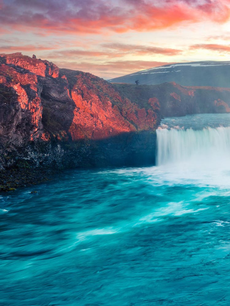 Iceland Waterfall At Sunset