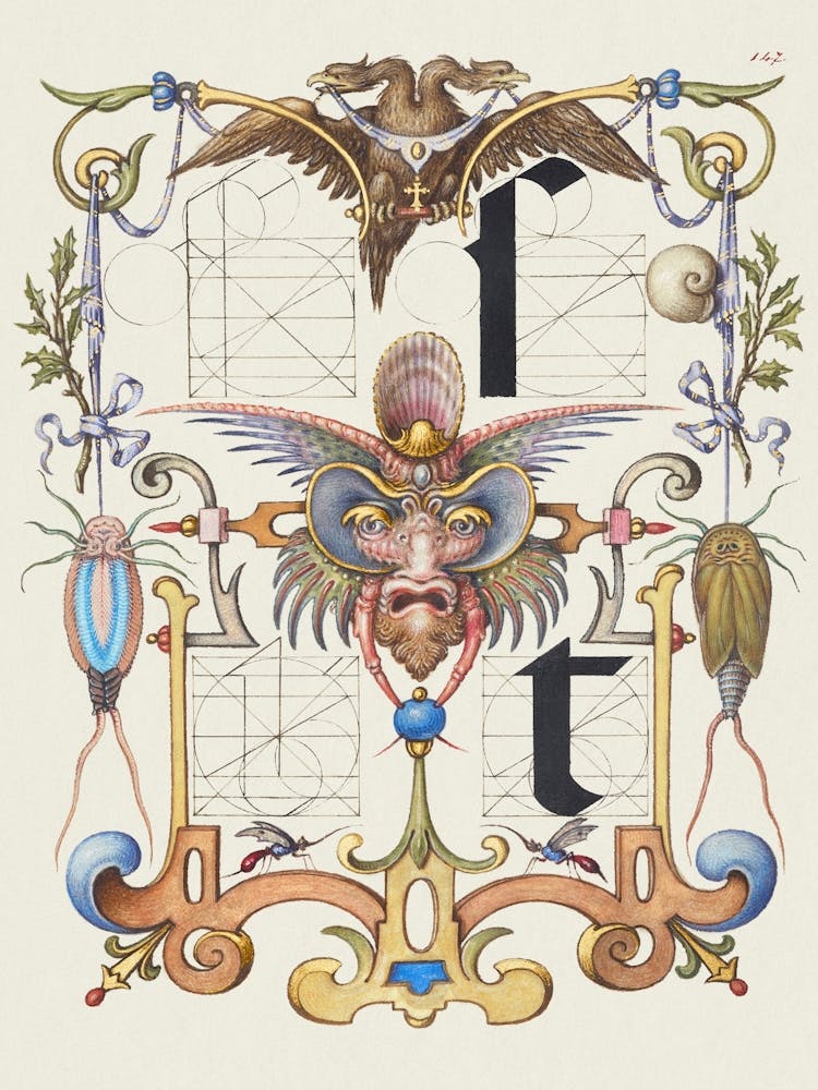 Guide For Constructing The Letters S And T From Mira Calligraphiae Monumenta, Joris Hoefnagel
