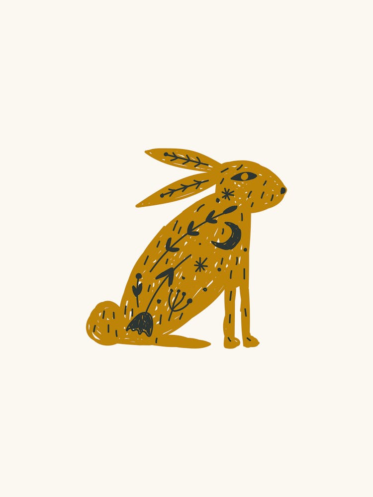 Hare Illustration Folk Scandi