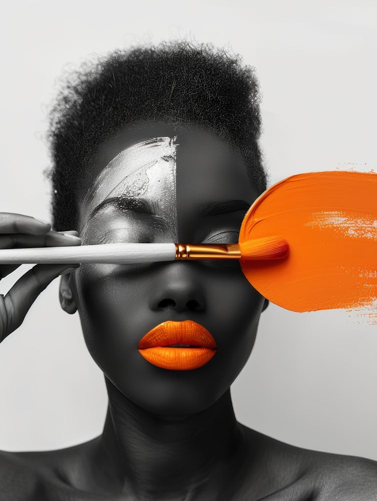 African Woman With Orange Paint Brush