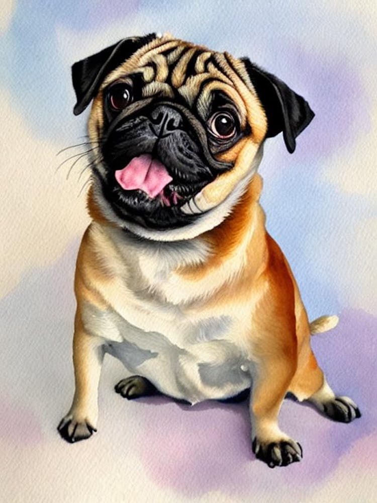 Pug 3 Watercolour Dog
