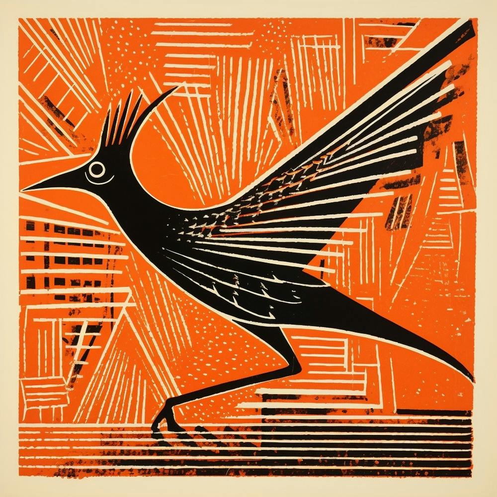 Retro Bird Lithograph Roadrunner 2