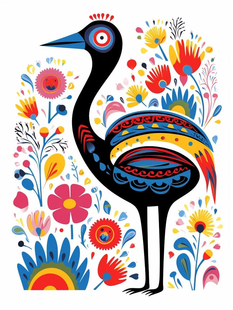 Scandinavian Bird Illustration Ostrich 2