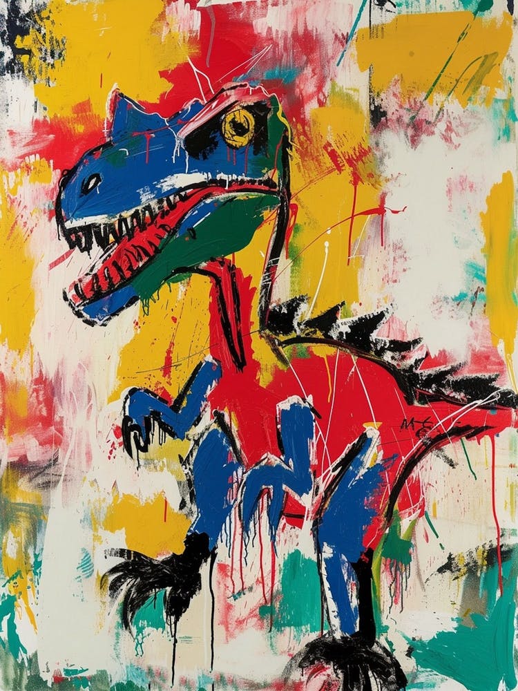 Abstract Primary Colour Paint Drip Dinosaur