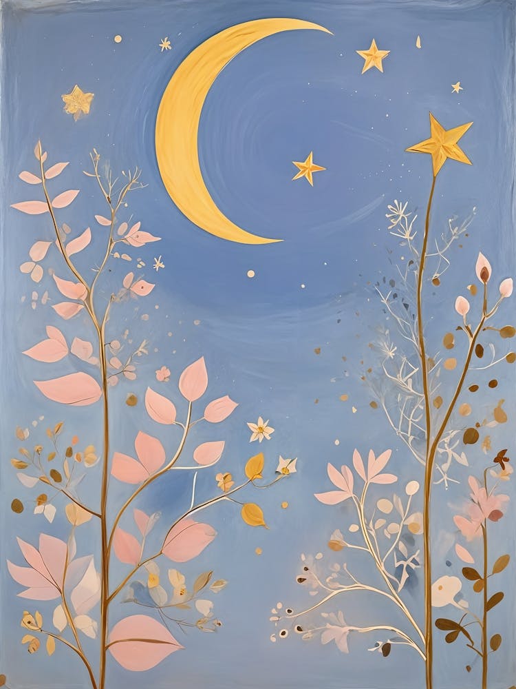 Flowers, Moon And Stars