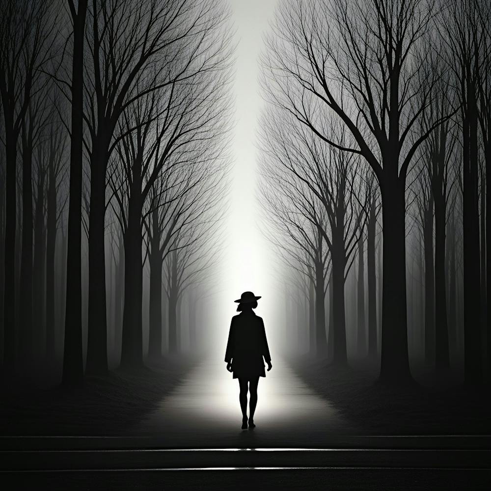 Silhouette einer Frau in einem Wald