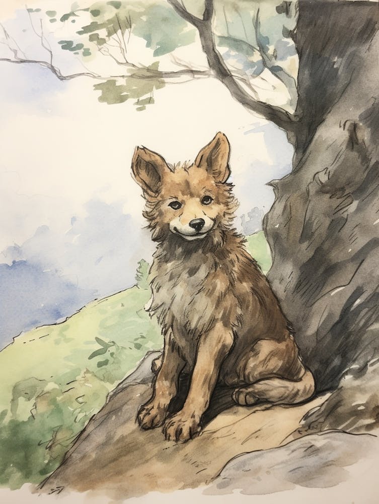 Storybook Animal Watercolour Timber Wolf 2