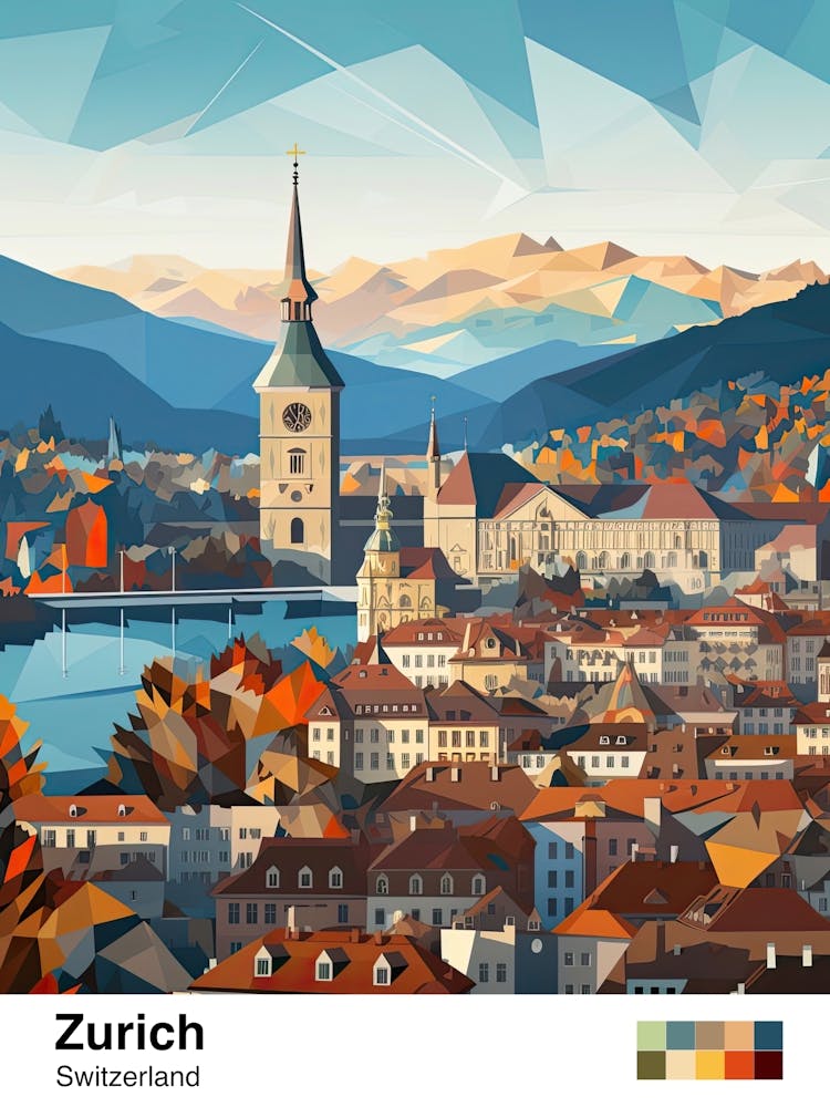 Zurich, Switzerland, Geometric Illustration 1 Poster