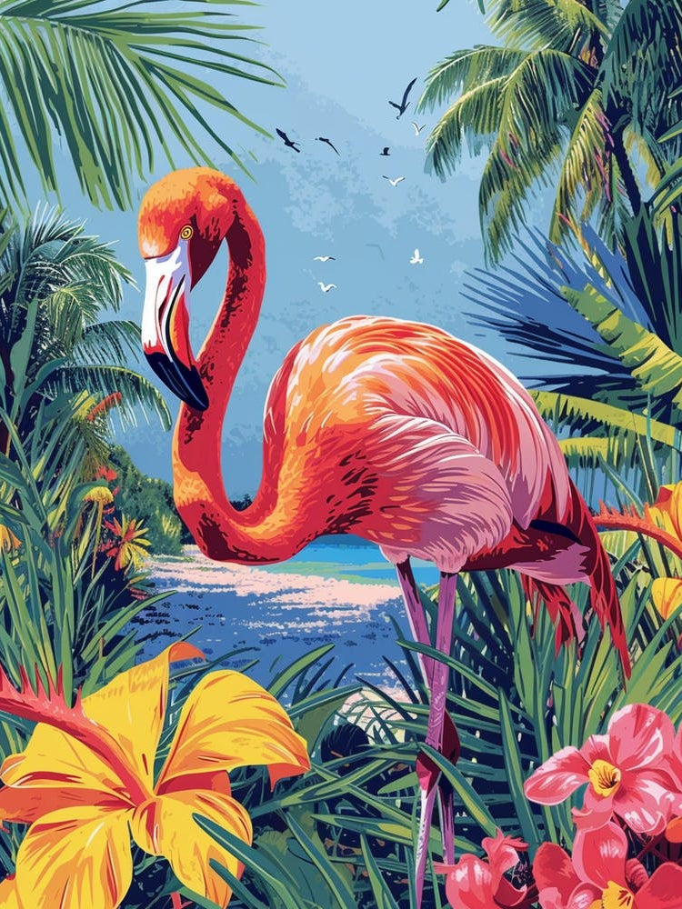 Greater Flamingo Caribbean Islands Tropical Illustration 1