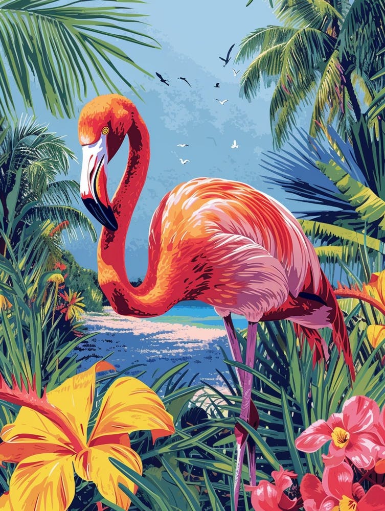 Greater Flamingo Caribbean Islands Tropical Illustration 1