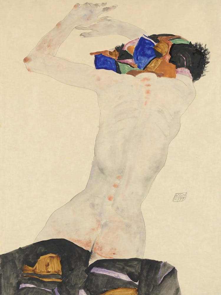 Back Nude With Colorful Cloth (1911), Egon Schiele