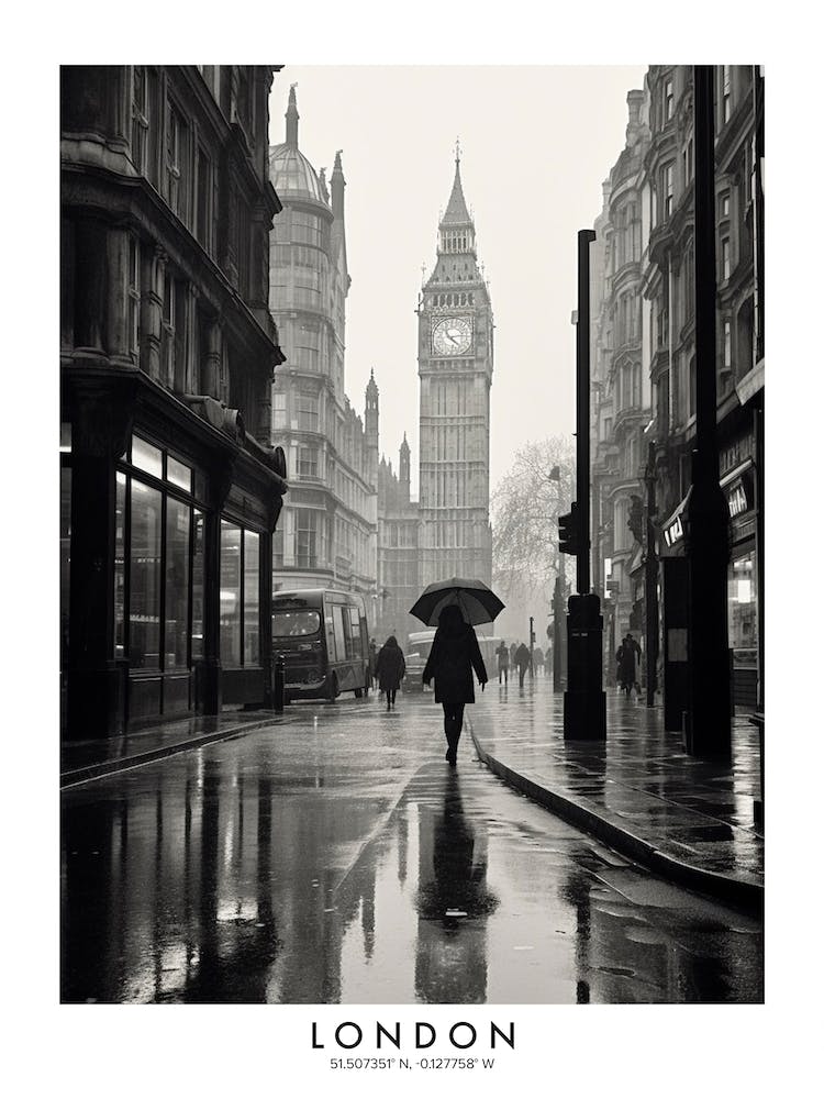 Poster Of London, Black And White Analogue Photograph 2