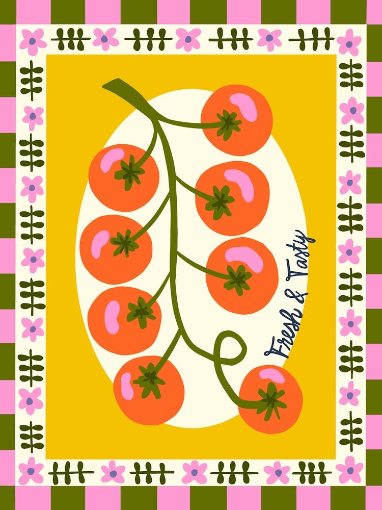 Fresh & Tasty Red Tomatoes on the Vine Vintage Inspired Illustration