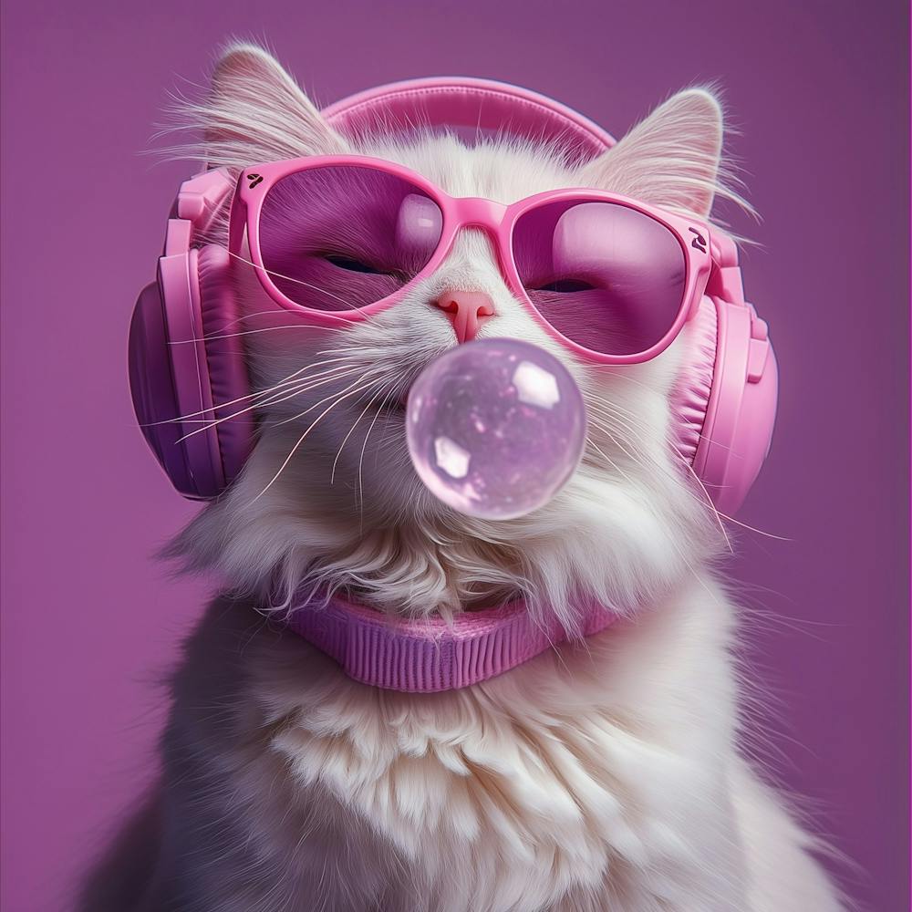 Pink Cat With Headphones 1