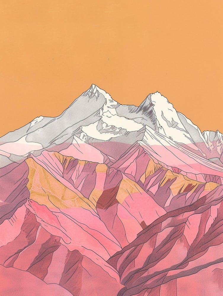 Toubkal Morocco Color Line Drawing (5)