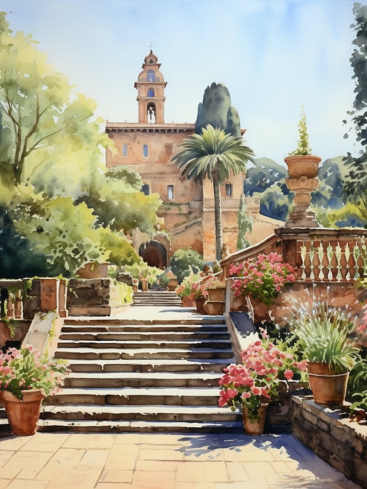 Giardino Di Boboli Italy Watercolour Painting  3