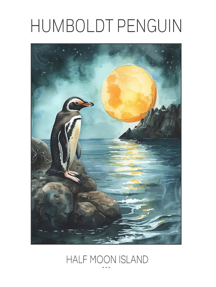 Humboldt Penguin Half Moon Island Watercolour Painting 1 Poster