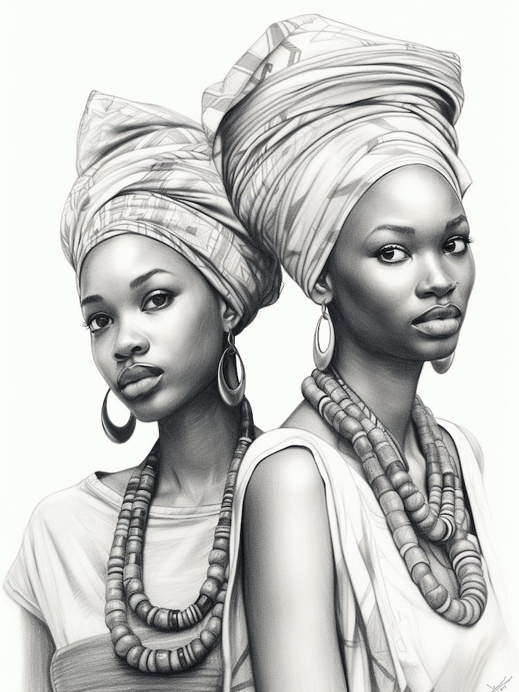 African Sisters Pencil Drawing 