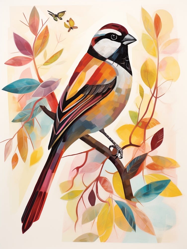 Bird Painting Collage Sparrow 6