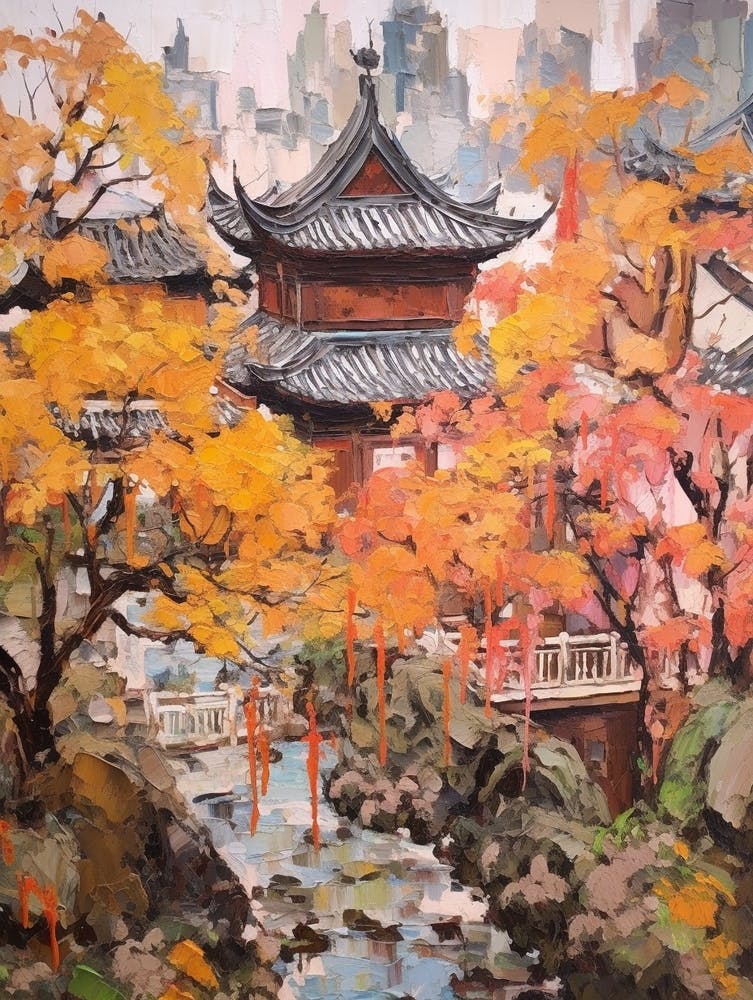 Autumn Gardens Painting Yuyuan Garden China