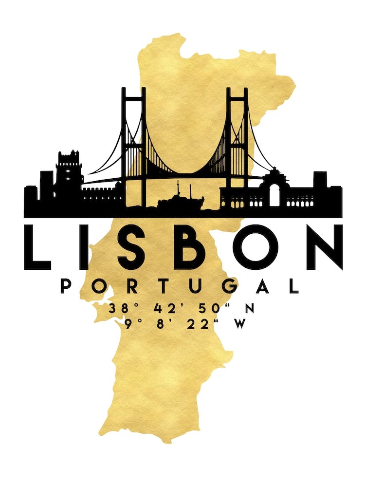 Lisbon Portugal Silhouette City Skyline Map