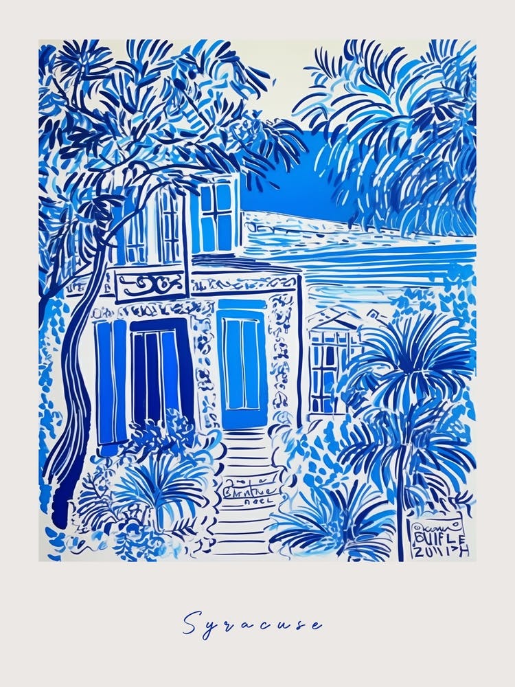 Syracuse Italy Blue Drawing Poster