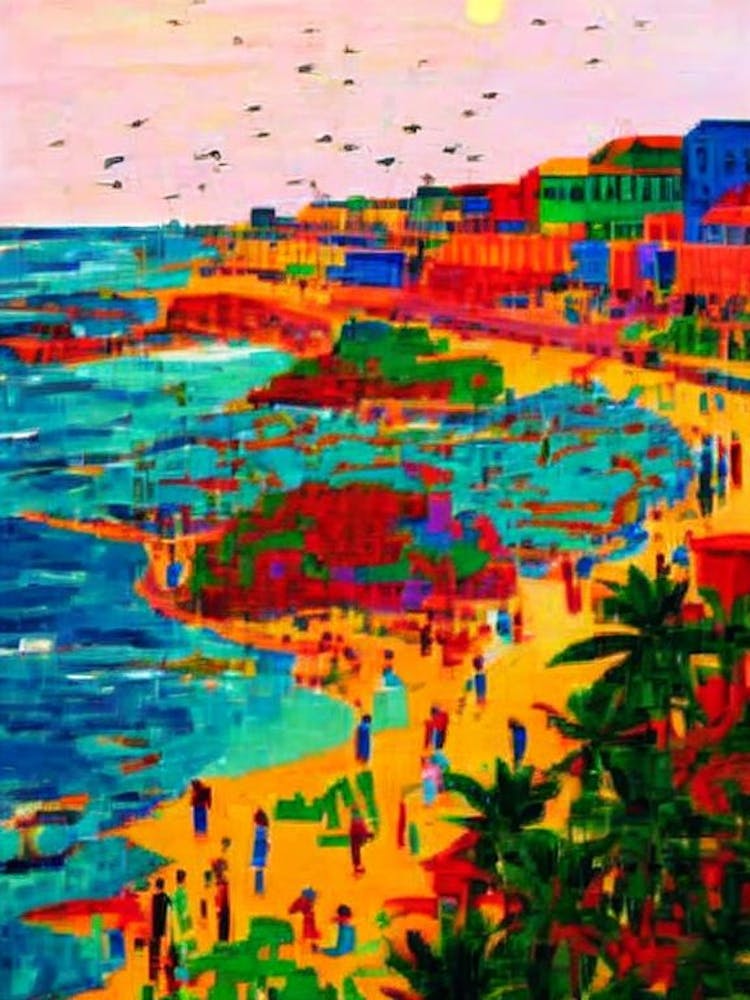 Puri Beach, Odisha, India Hockney Style