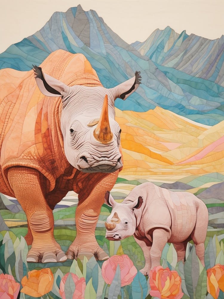 Rhino With Rhino Baby Patchwork 2