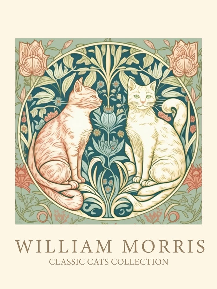 William Morris  Inspired Cats Collection Green Orange