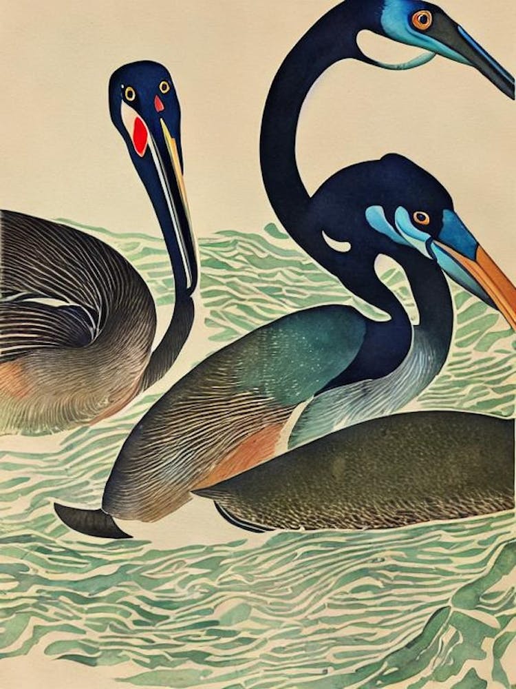 Pelican Eel Vintage Graphic Watercolour