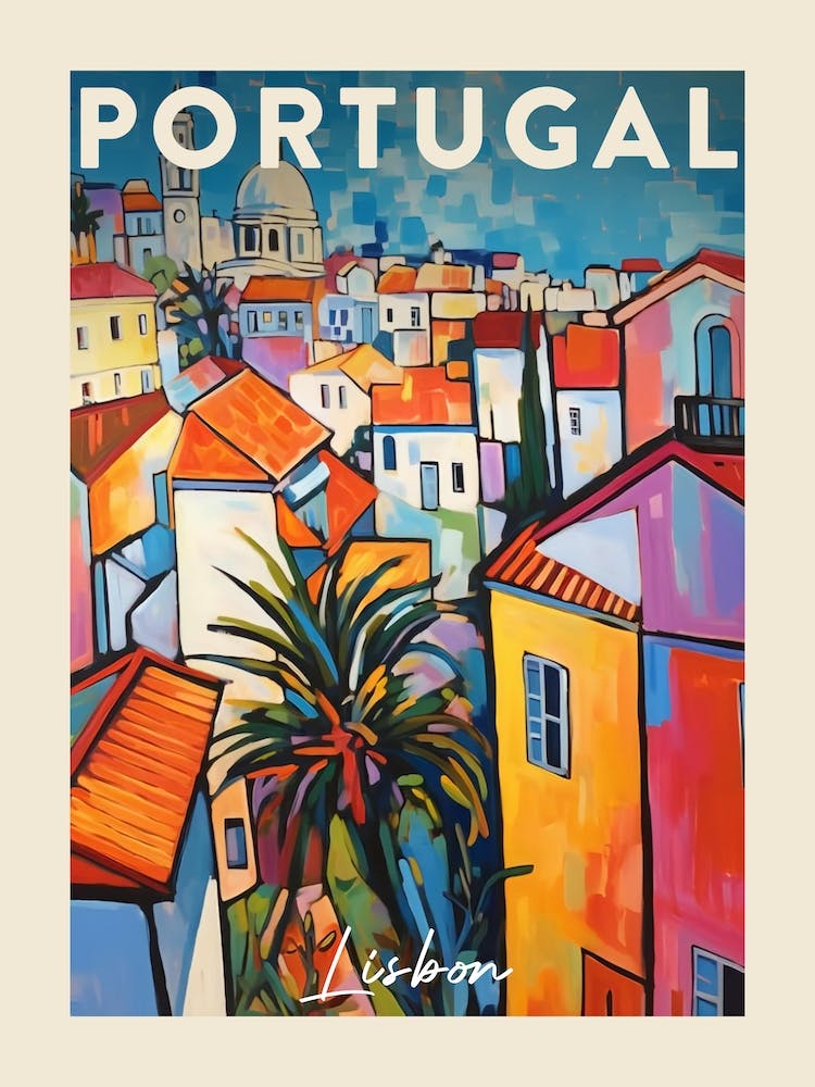 Lisbon Portugal 4 Fauvist Painting  Travel Poster