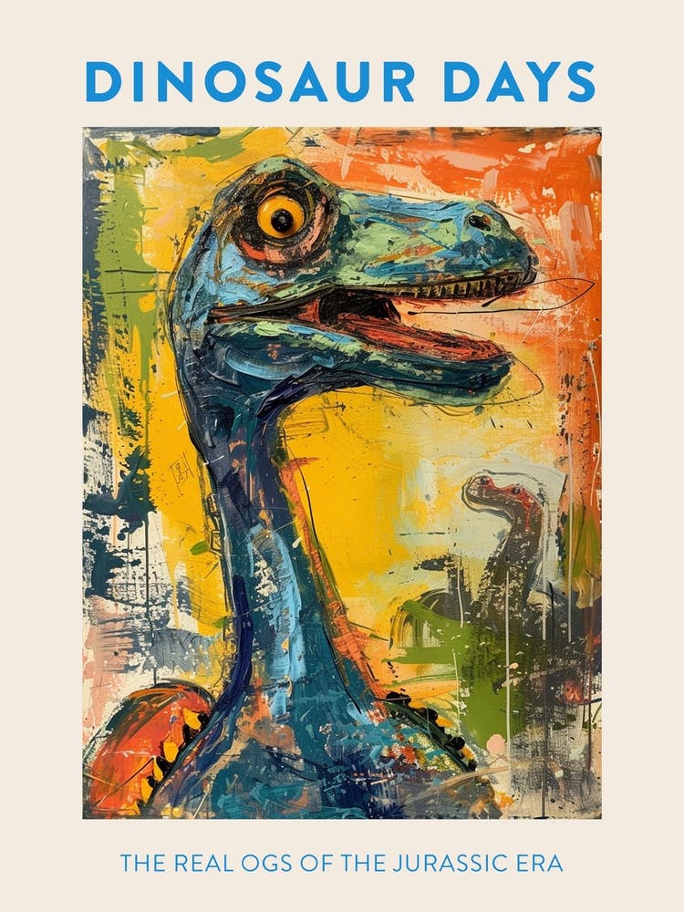 The Real Ogs Of The Jurassic Era Orange Blue Dinosaur Poster
