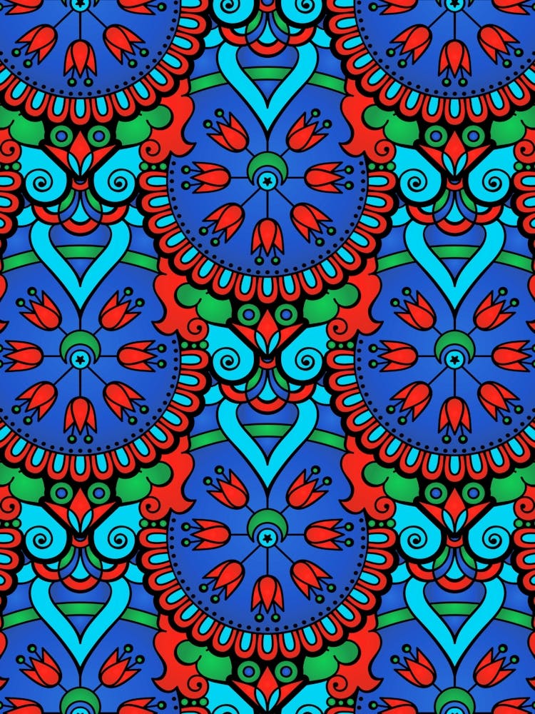 Blaues und Rotes Blumenmuster – Iznik – Türkisches Muster