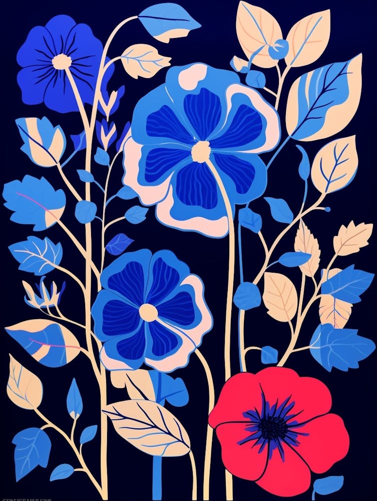 Blue Flower Illustration Hollyhock 4