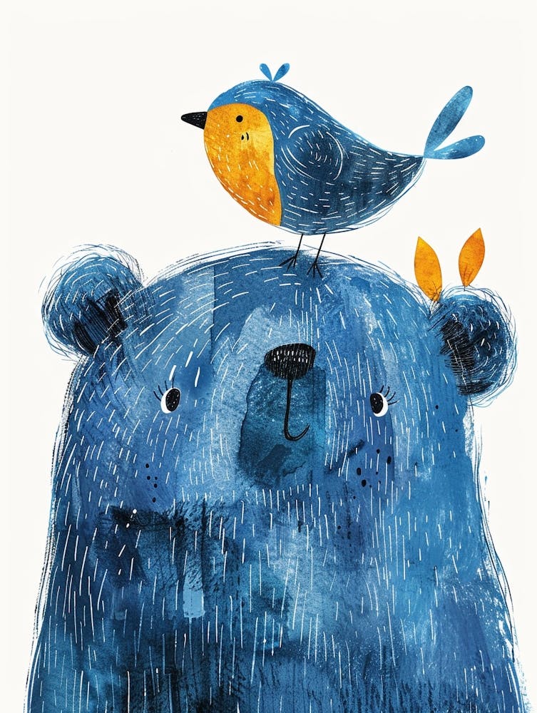 Small Joyful Bear With A Bird On Its Head 16