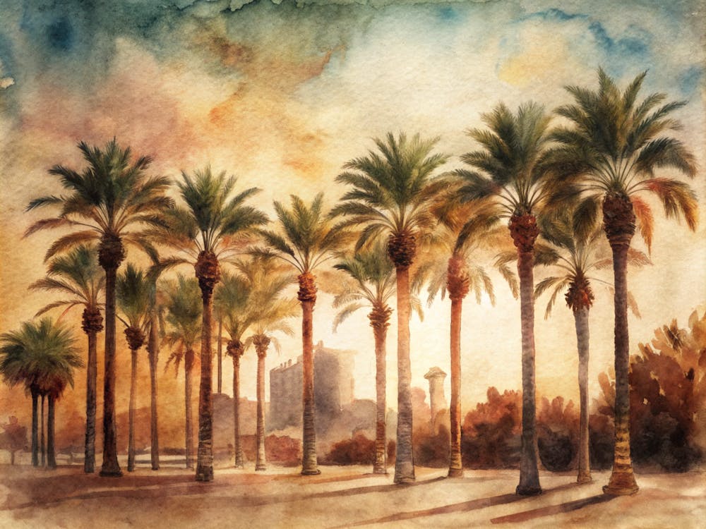 Palm Trees At Sunset