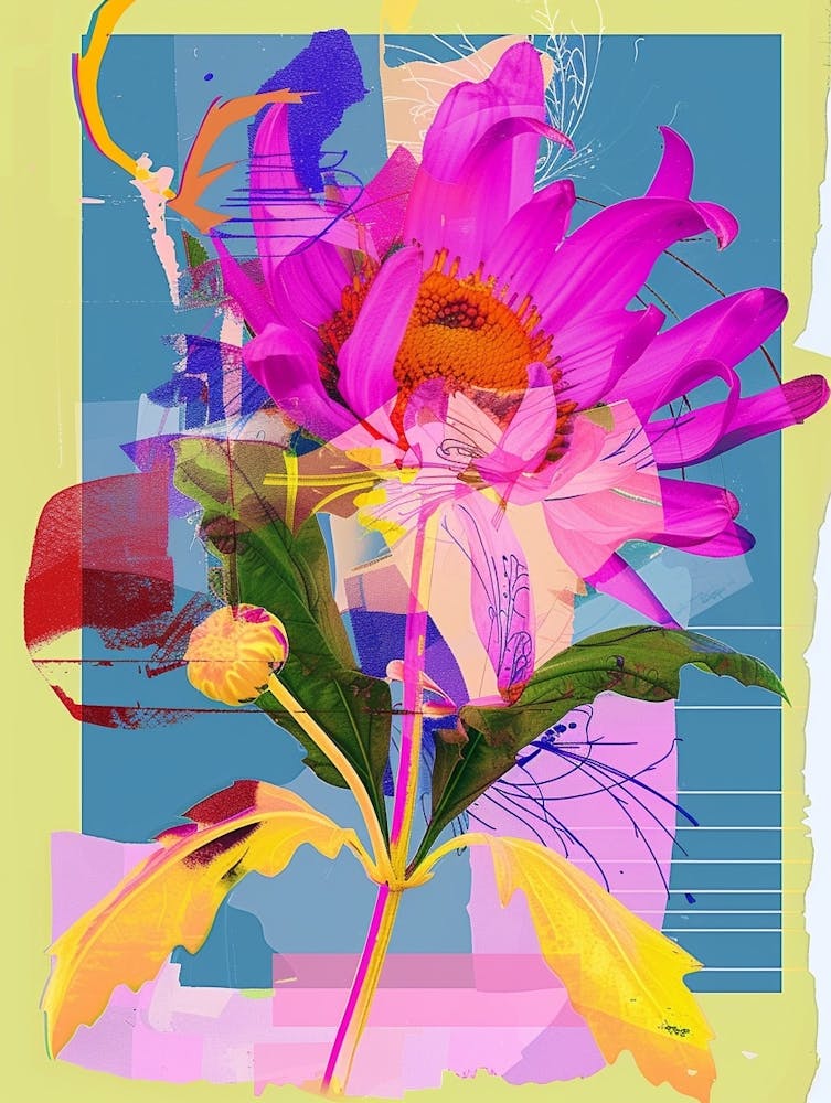 Chrysanthemum 1 Neon Flower Collage
