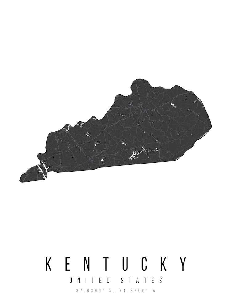 Kentucky Mono Black And White Modern Minimal Street Map