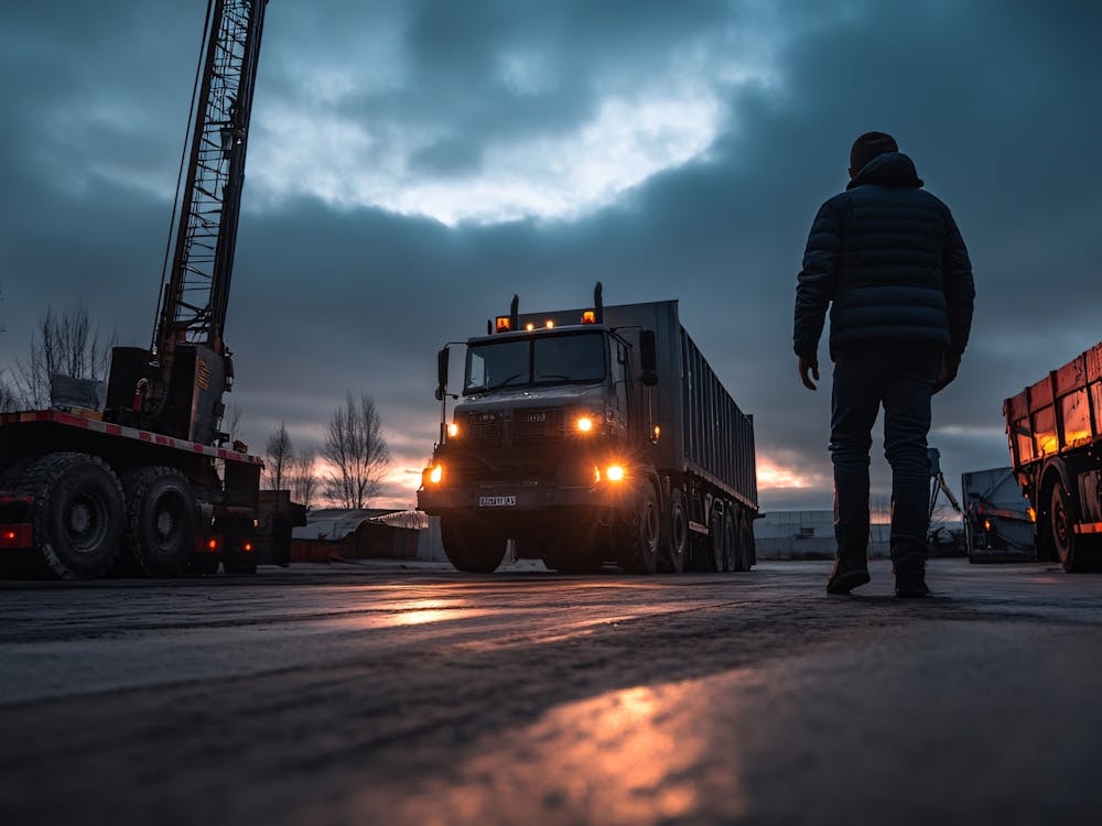 Man Walking In Front Of A Truck