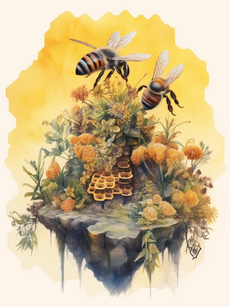 Nectar Bee Beehive Watercolour Illustration 3