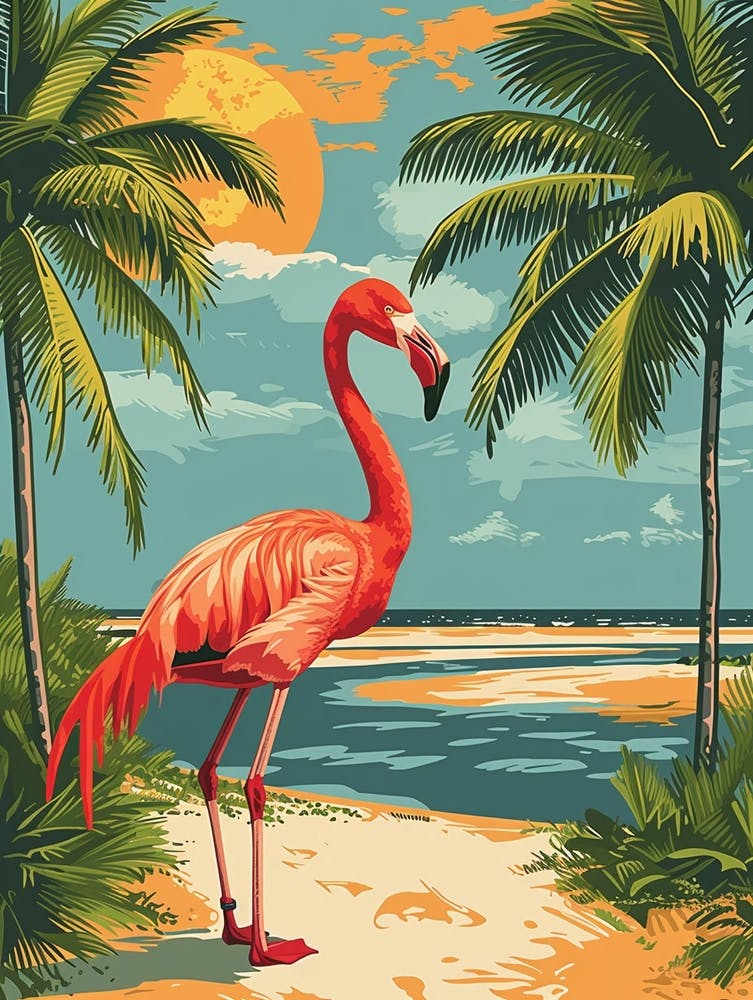 Greater Flamingo Flamingo Beach Bonaire Tropical Illustration 4