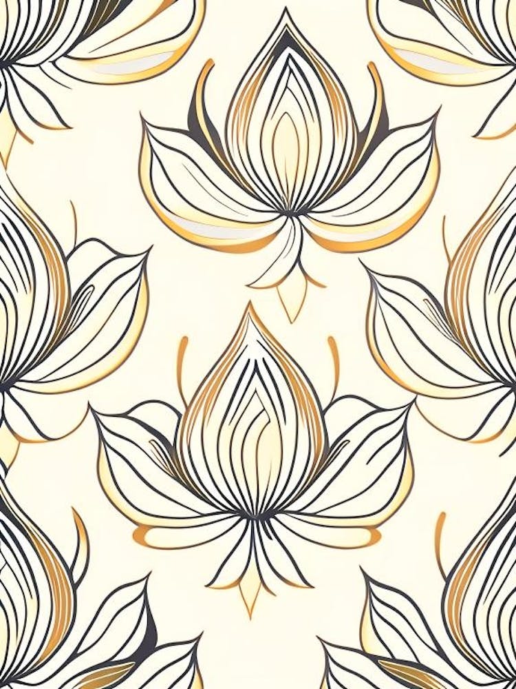Lotus Flower Repeat Pattern Retro Minimal 4