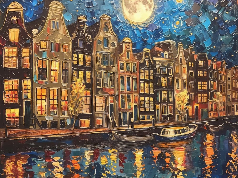 Amsterdam Painting, Wall Art, Home Office Decor, Urban Landscape Poster, City Art, City On Water, American Abstract Print, Canvas Print