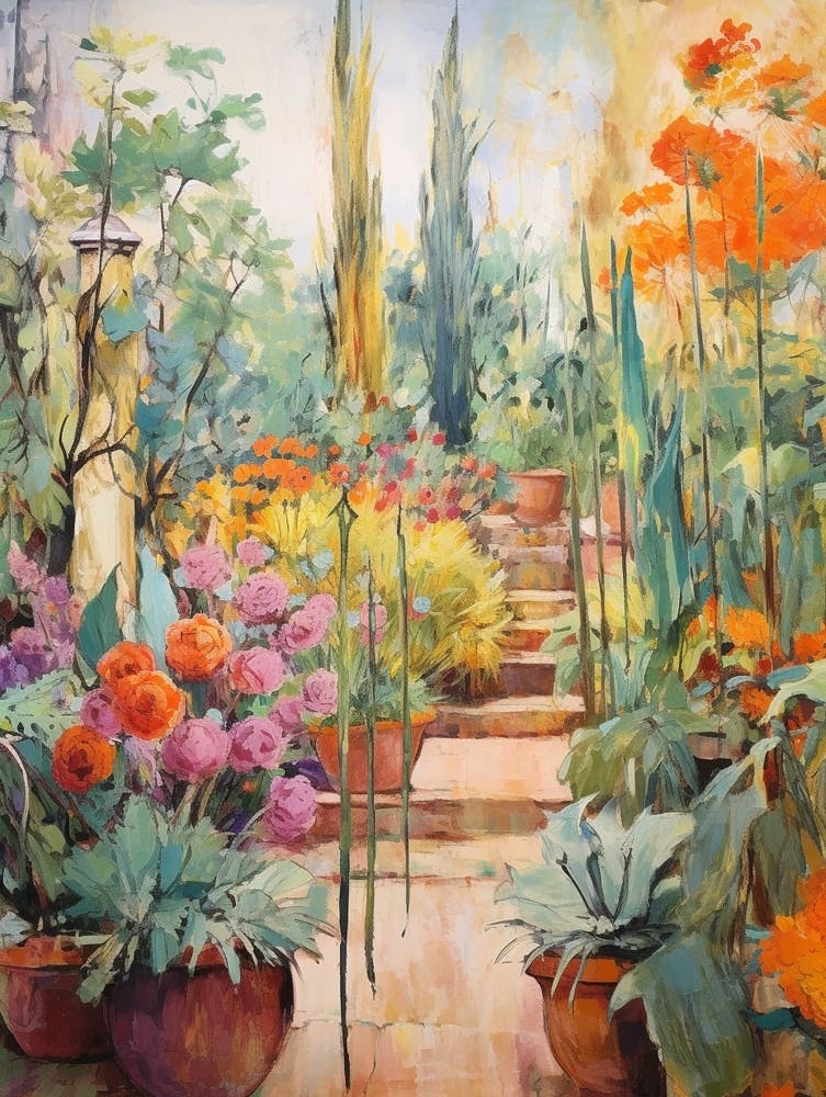 Autumn Gardens Painting Marrakech Botanical Garden Morocco 4