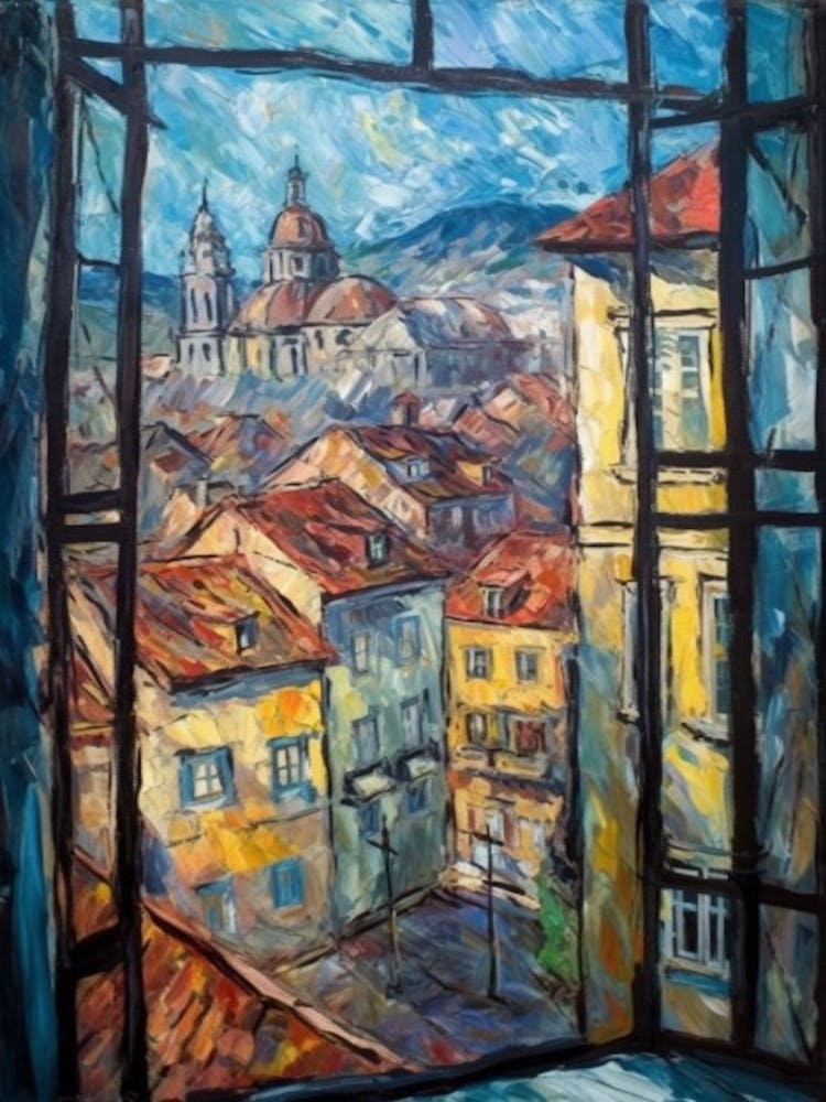 Window View Of Budapest Hungary In The Style Of Expressionism 2
