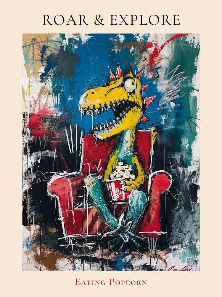 Paint Splash Dinosaur Eating Popcorn 2 Poster