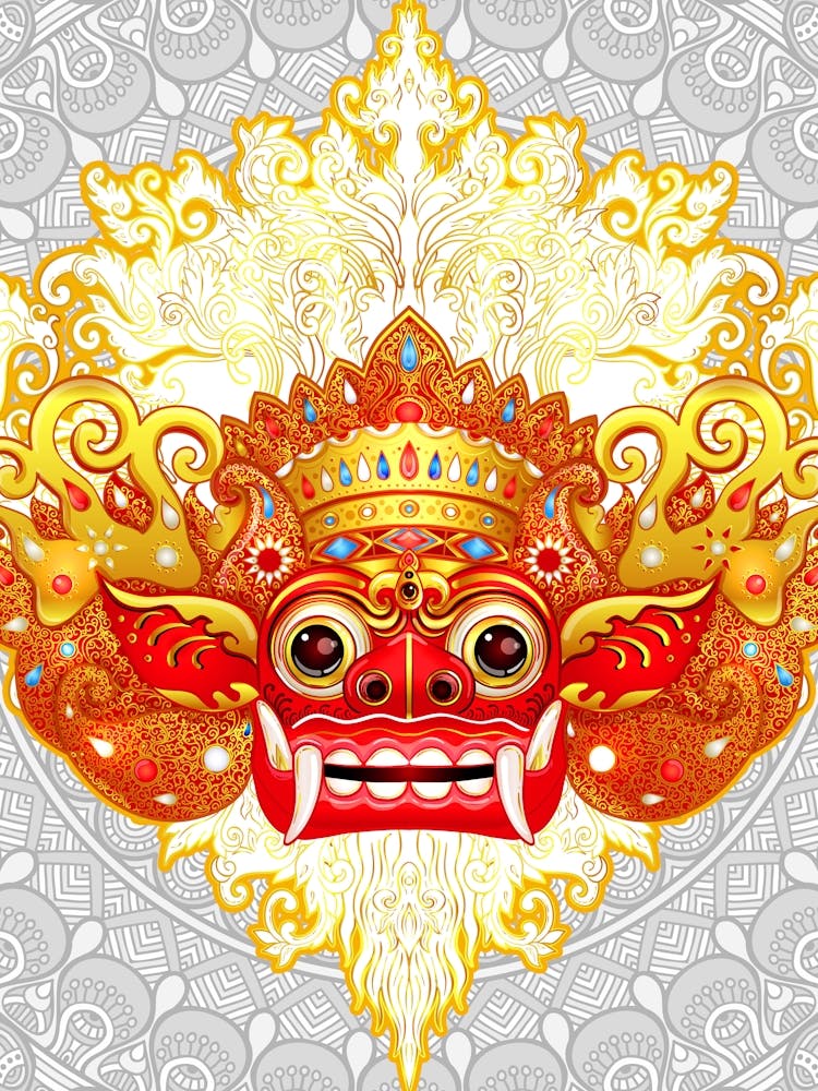Bahasa Indonesia - Barong, Balinese mask, Bali mask print