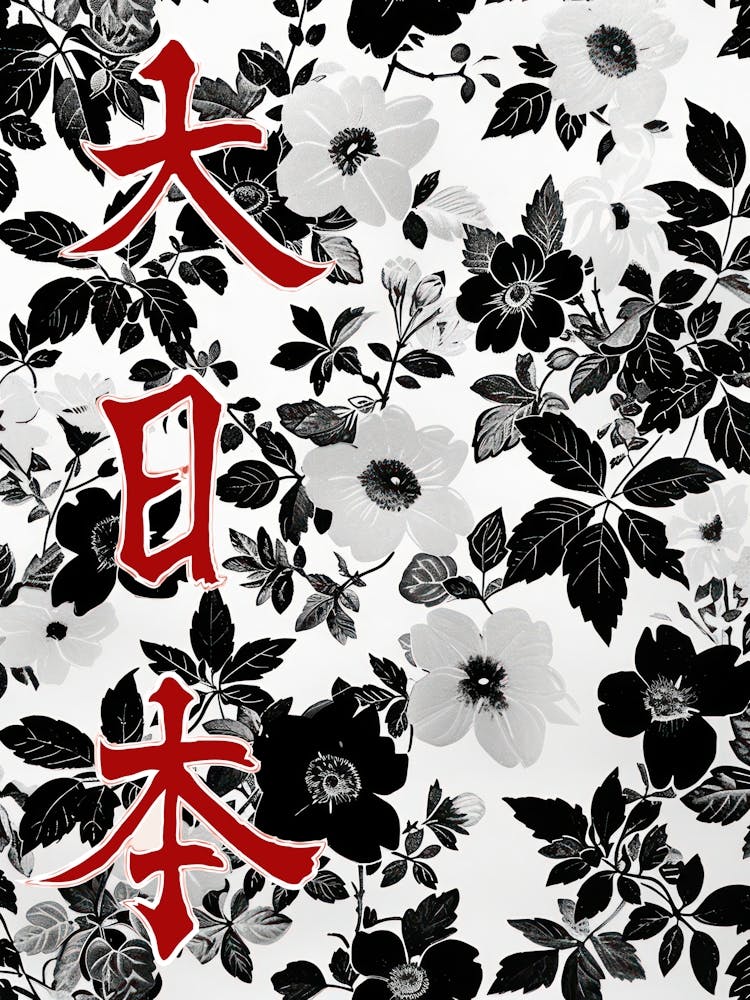 Great Japan Hokusai  Poster Black And White Flowers 3