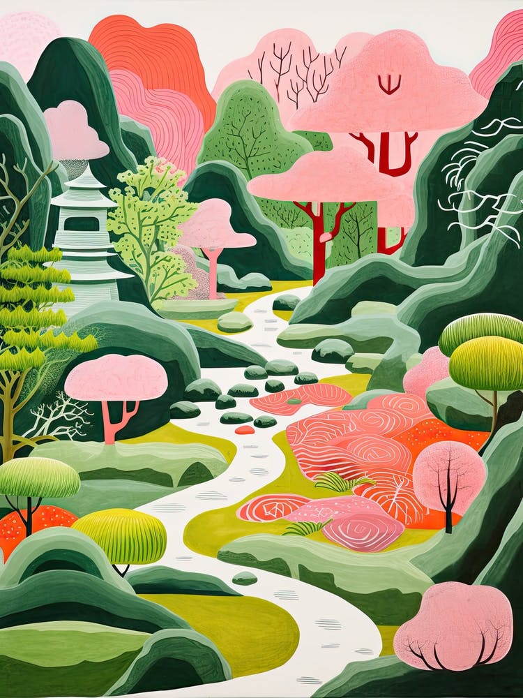 Kyoto Zen Gardens Abstract Riso Style 2