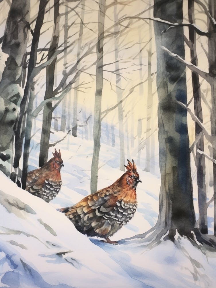 Winter Watercolour Grouse 2